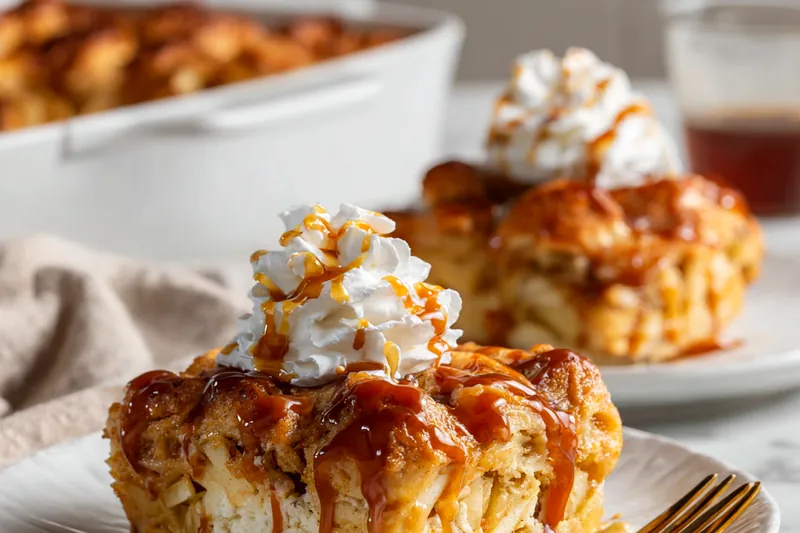 Apple bubble up casserole baking in the oven with golden biscuit pieces rising through cinnamon-spiced apples, creating beautiful texture