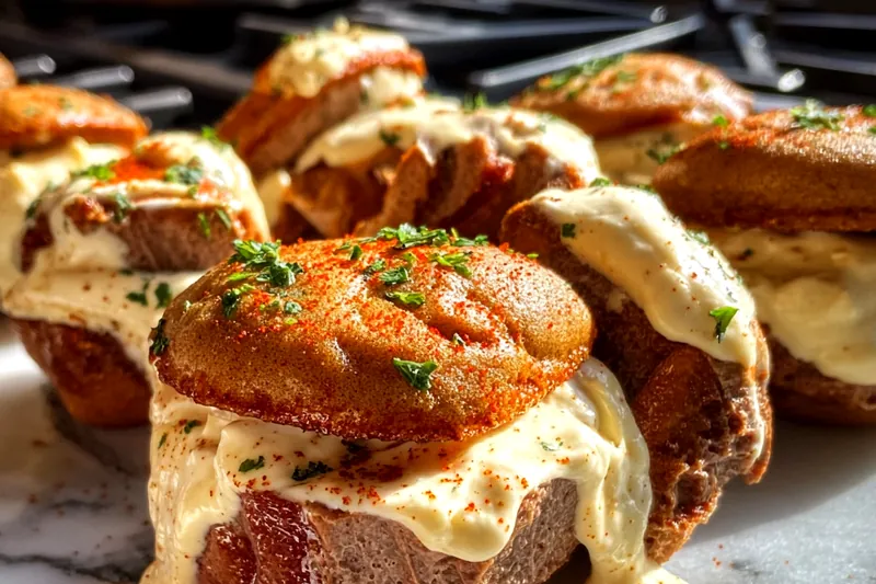 Apple cider whoopie pie cookies baking on a parchment-lined sheet, showing perfectly domed golden-brown tops