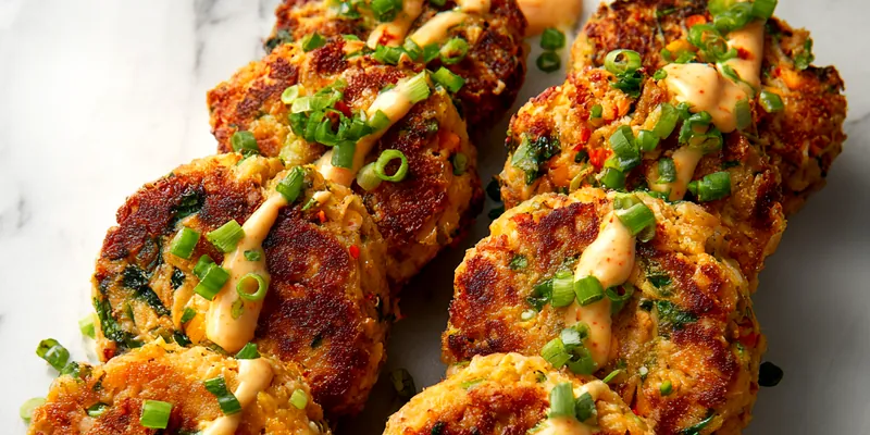 Golden brown Asian tuna cakes served with spicy mayo