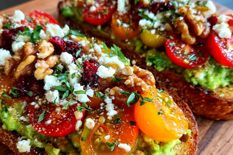 Cooking process for Avocado Toast with Feta and Walnuts