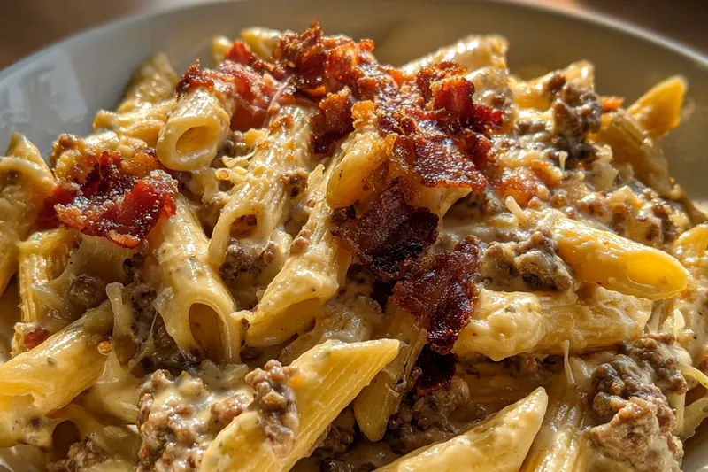 Cooking process for Bacon Cheeseburger Pasta