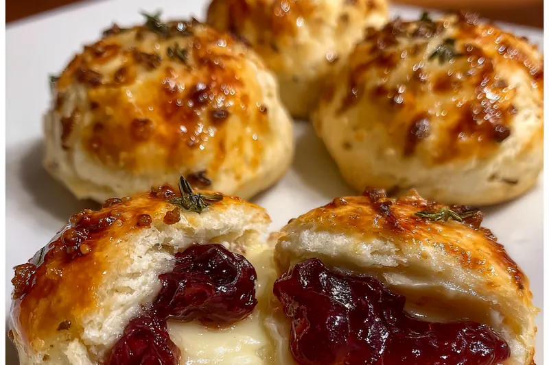 Ingredients for baked cranberry brie bites on a wooden table