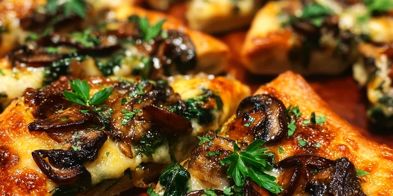 Delicious Baked Spinach Mushroom Triangles served on a plate