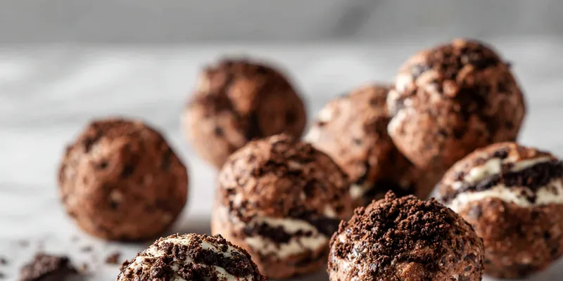 A close-up of delicious Oreo protein balls on a plate
