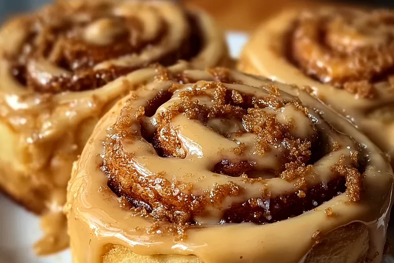 Yeasted dough being rolled out with Biscoff cookie butter filling being spread evenly, showing the preparation process for cinnamon rolls