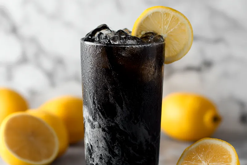 Mixing the spooky black lemonade ingredients in a pitcher