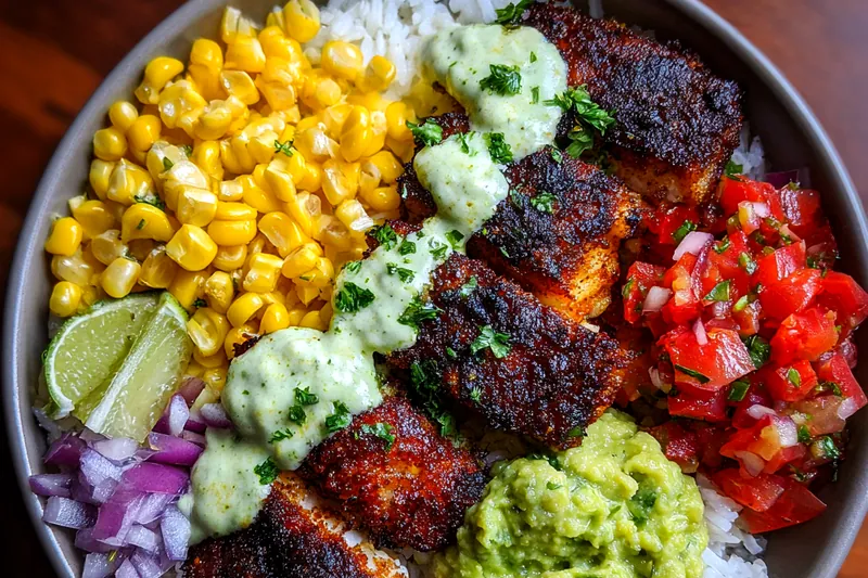 Fresh ingredients for Blackened Fish Taco Bowl