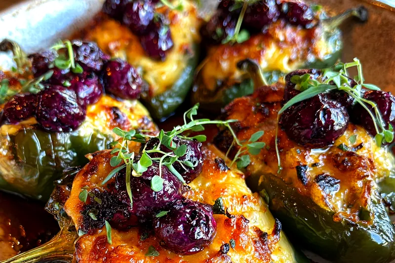 Cooking process for Blueberry Stuffed Jalapeños