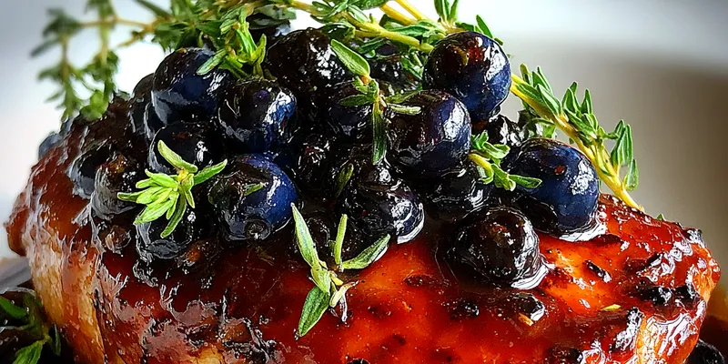 Delicious Blueberry Thyme Glazed Chicken served on a plate