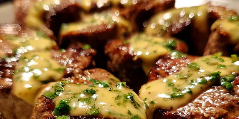 Delicious Bourbon Garlic Cream Steak served on a plate