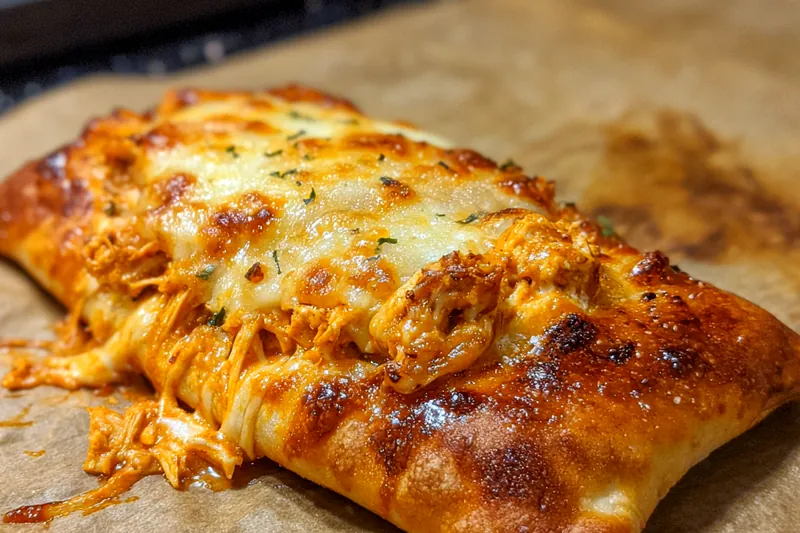 Fresh ingredients for Buffalo Chicken Pizza Pockets including chicken, sauce, and cheese.