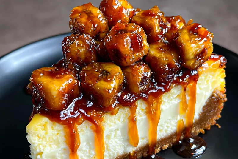 A vibrant display of ingredients for Delicious Caramelized Banana Cheesecake, including bananas, cream cheese, and graham crackers.