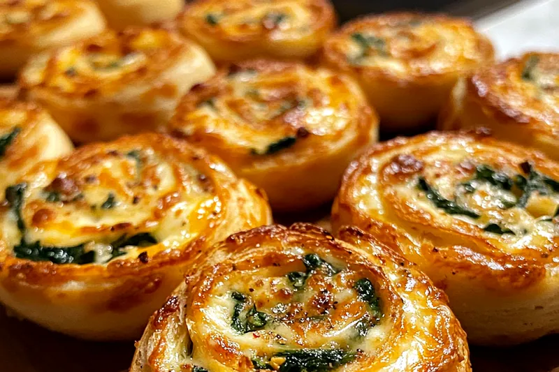 Ingredients for Savory Cheese Spinach Rolls displayed on a wooden countertop