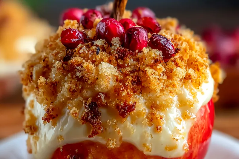 Fresh ingredients for cheesecake stuffed apples including whole apples, cream cheese, oats, spices, and maple syrup arranged on a rustic wooden board