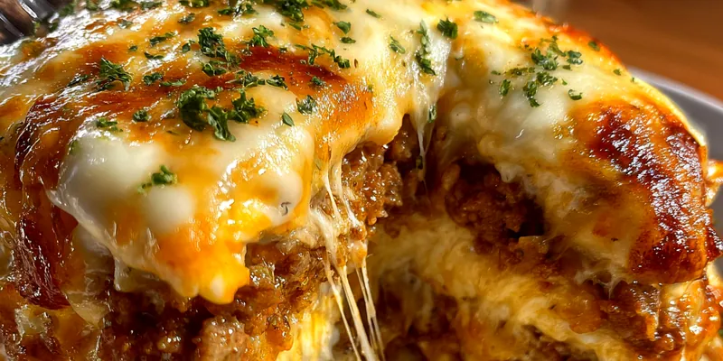 Delicious Cheesy Beef Layered Bake served on a plate