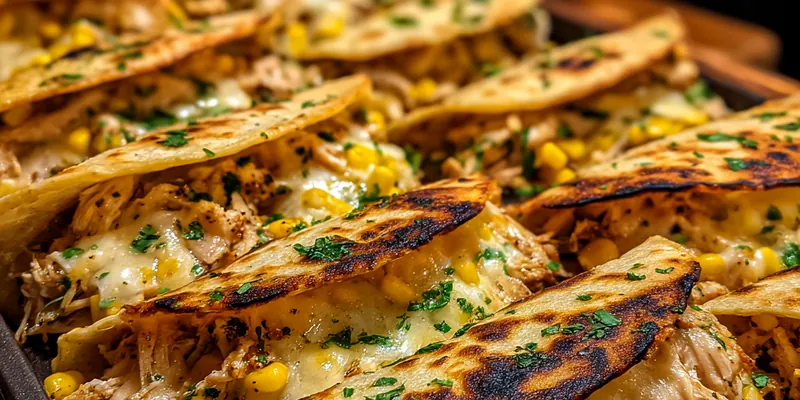 Delicious Cheesy Chicken Corn Tacos served on a plate