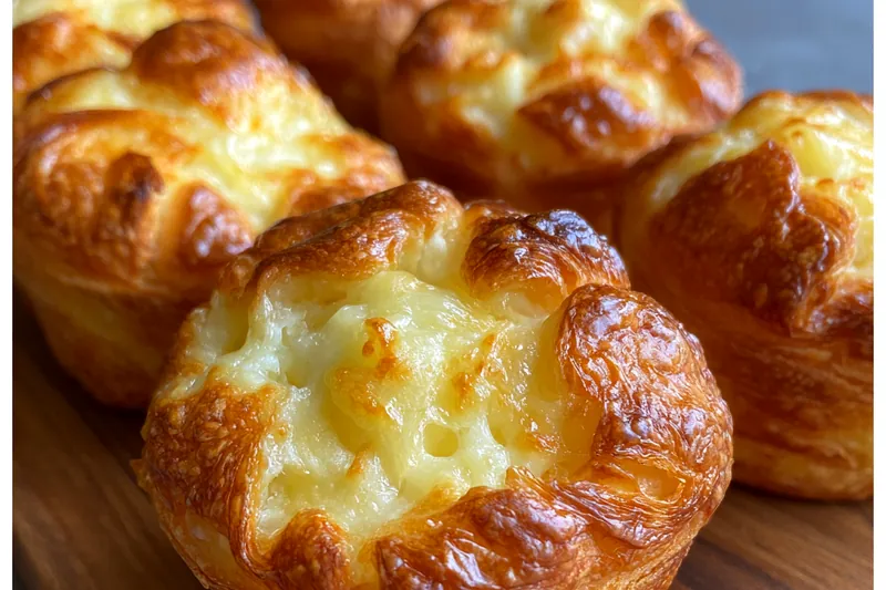 Baking cheesy garlic cruffins in the oven.