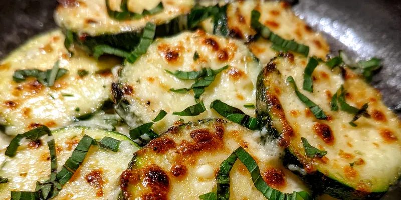 Delicious Cheesy Grilled Zucchini Slices served on a plate