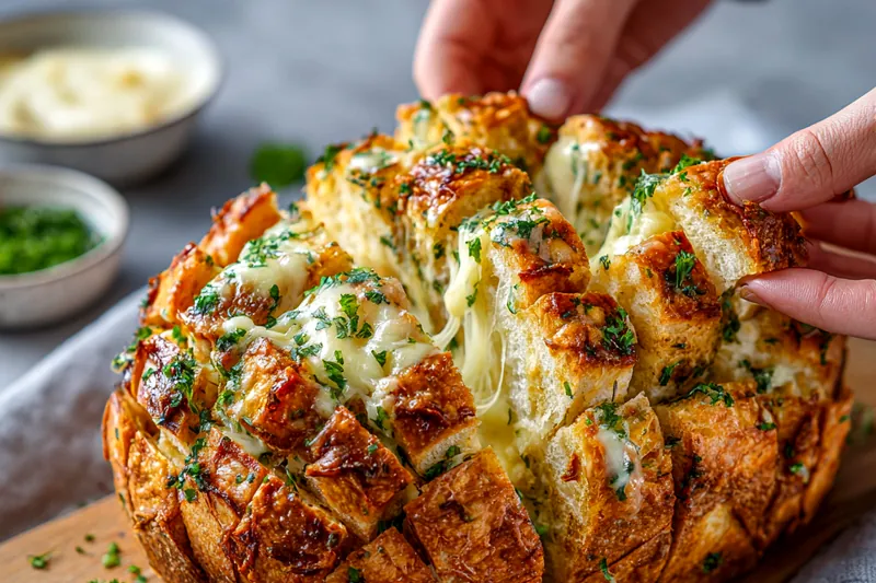 Cooking process for Cheesy Herb Pull-Apart Bread