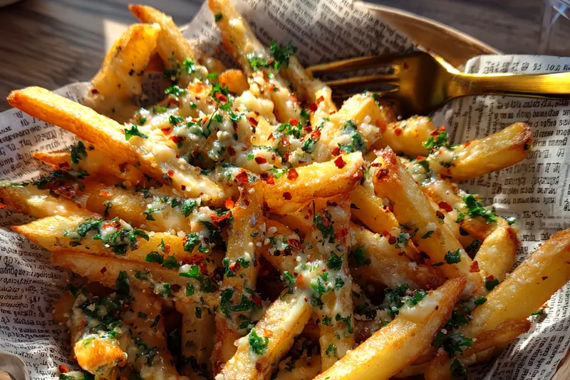 Fresh ingredients for Cheesy Loaded Fries with Sauce