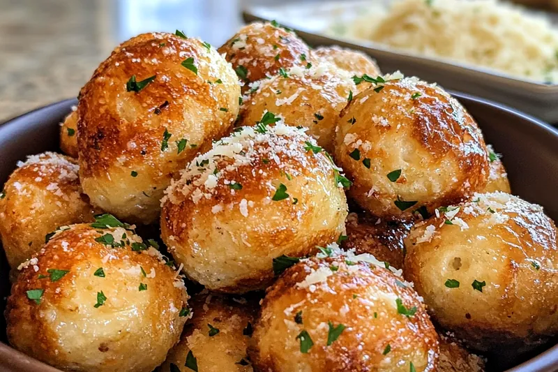 Cheesy Parmesan Bread Bites baking in the oven, golden and fluffy.