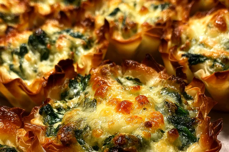 Cooking process for Cheesy Spinach Artichoke Phyllo Bites Appetizer