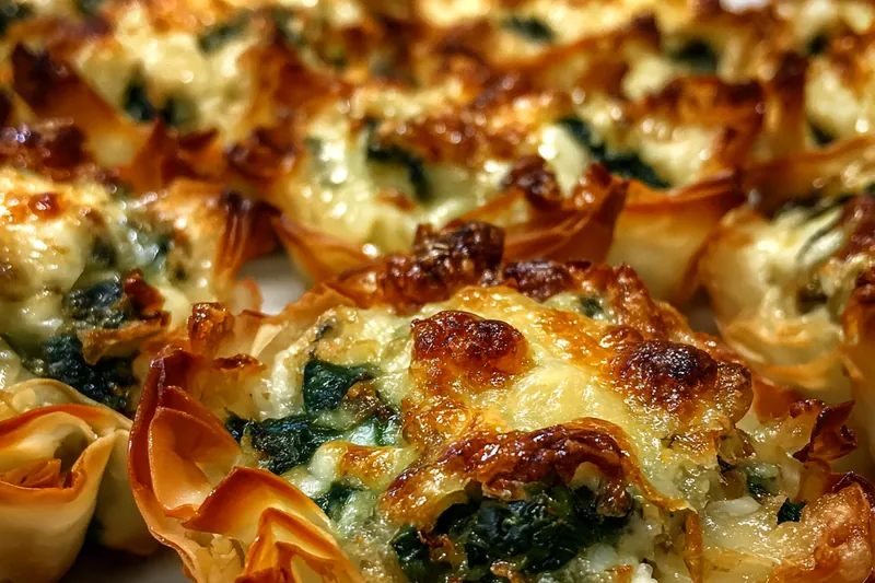 Fresh ingredients for Cheesy Spinach Artichoke Phyllo Bites Appetizer