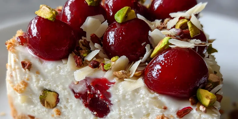 Delicious Cherry Pistachio Cheesecake Delight served on a plate