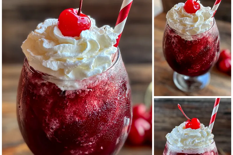 Blending the ingredients for the Refreshing Cherry Slushie Cocktail until perfectly slushy.