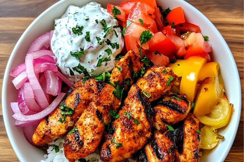 Chef Mitchell cooking chicken for the Savory Chicken Gyro Bowl, showcasing the browning process.