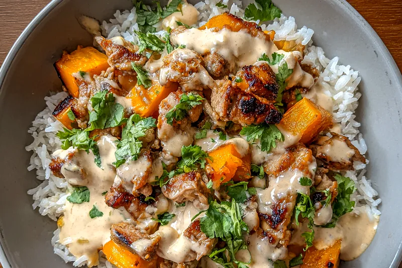 Chef grilling chicken and boiling sweet potatoes simultaneously, showcasing the cooking process for the bowl.
