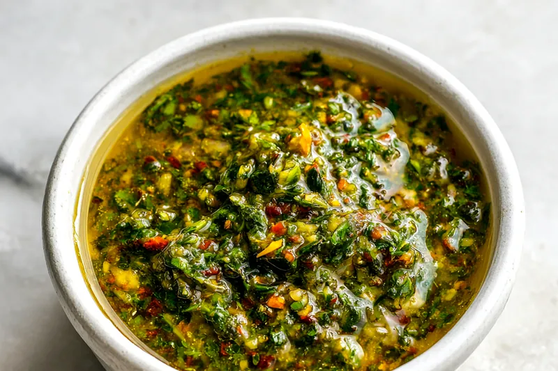 Fresh herbs and garlic laid out for chimichurri