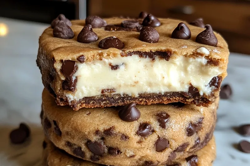 An array of ingredients for Cheesecake-Style Chocolate Chip Cookies laid out on a kitchen counter.