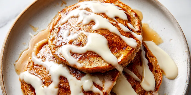 Cinnamon Roll Pancakes with Cream Cheese Glaze