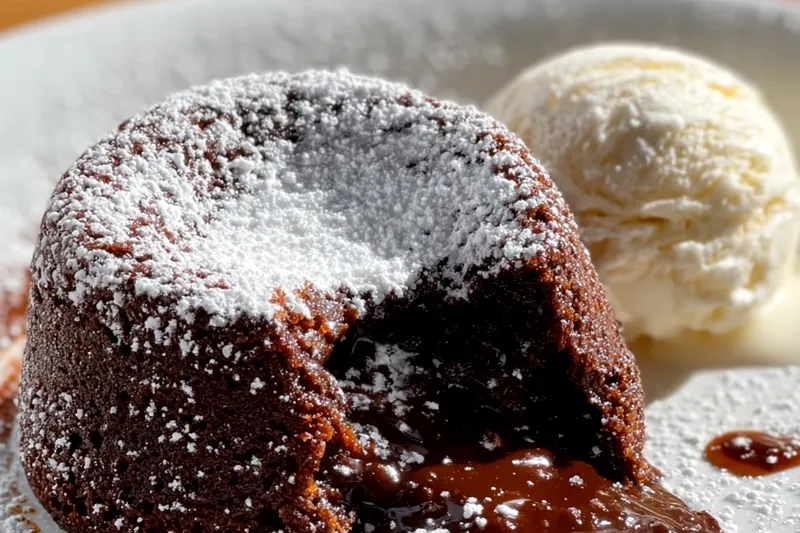 Chocolate lava cakes baking in ramekins in the oven with edges set and centers still soft, showing perfect timing