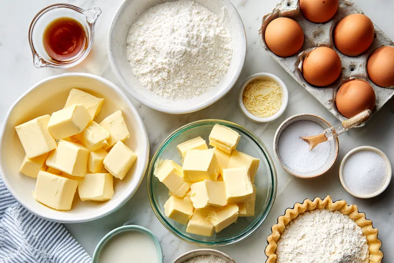Close-up of French butter cake in baking process showing golden cobblestone texture developing, some areas darker than others, visible in fluted tart pan