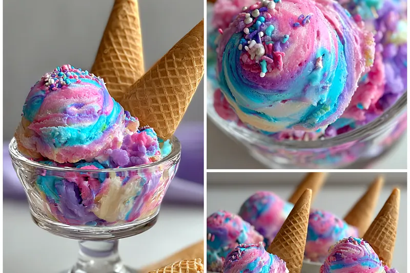 Fresh ingredients for Colorful Cotton Candy Ice Cream