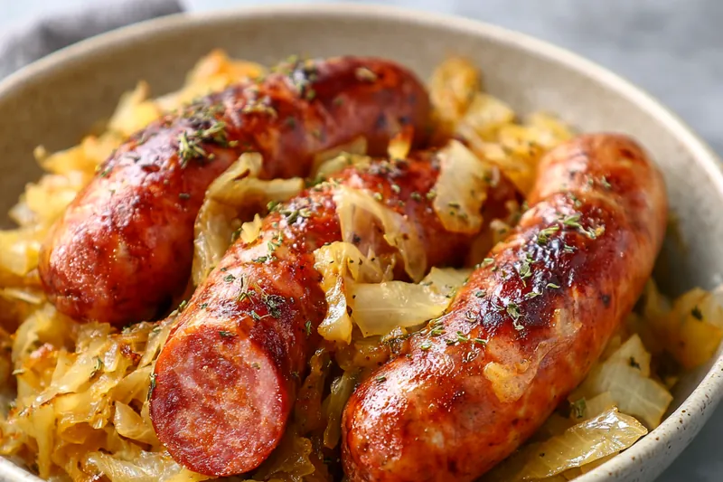 Kielbasa & Kraut cooking in a pot