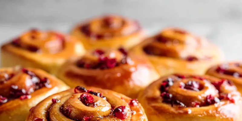 Freshly baked cranberry orange sweet rolls with icing