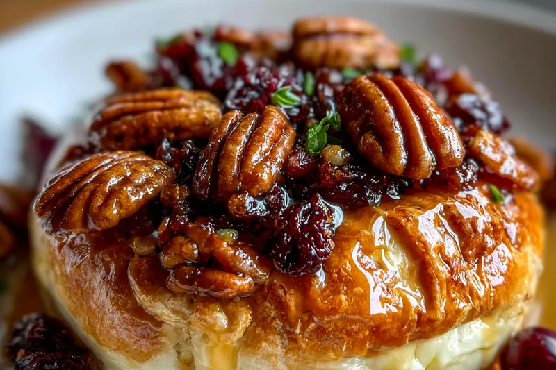 Baking cranberry pecan brie in the oven