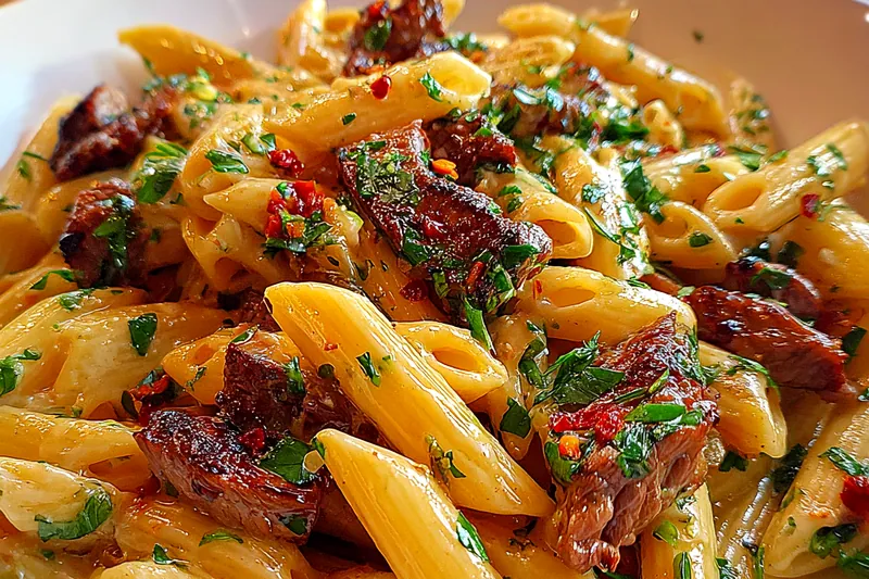 Cooking process for Creamy Cajun Steak Pasta