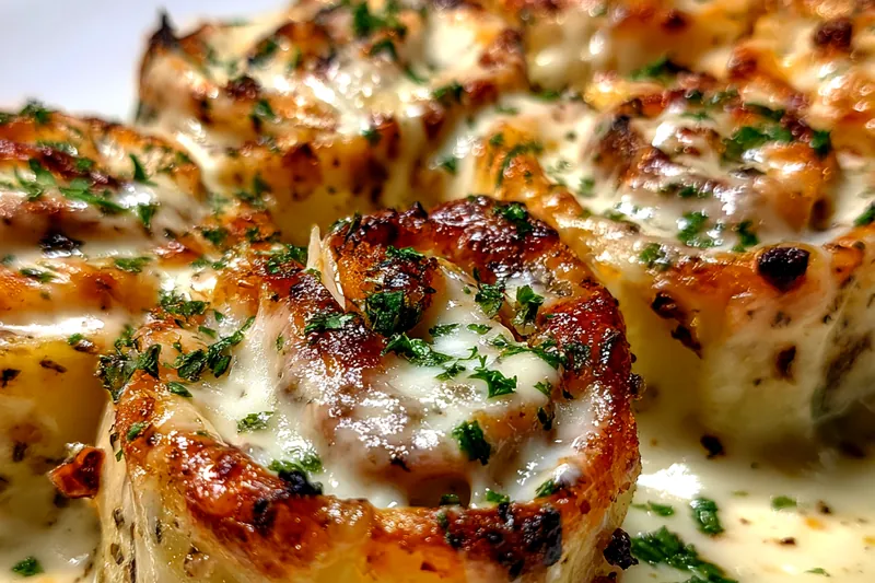 Cooking process for Creamy Chicken Alfredo Rolls