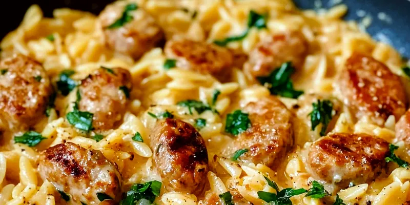 Creamy Chicken Sausage Orzo Skillet