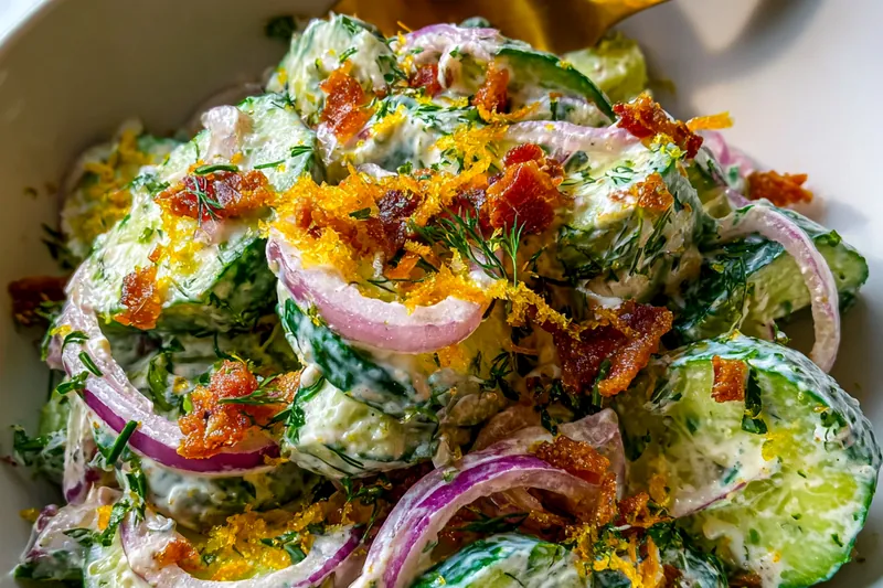 Cooking process for Creamy Cucumber Salad Delight