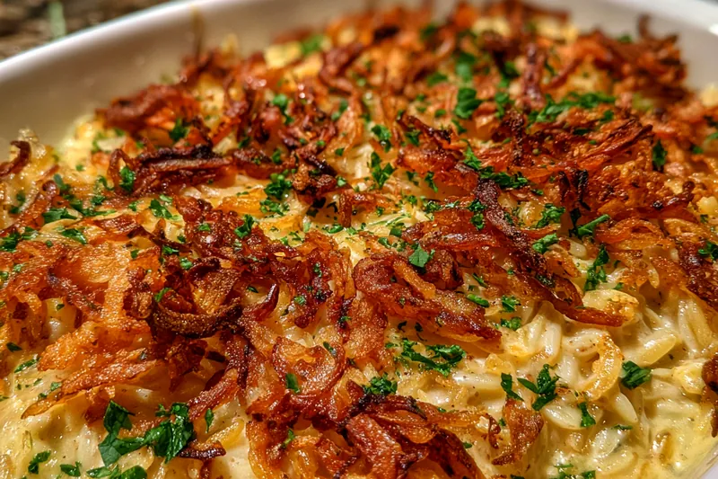 A vibrant display of ingredients for Creamy French Onion Chicken Casserole including chicken, onions, and spices.