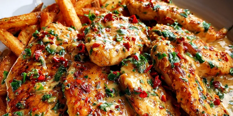 Delicious Creamy Garlic Chicken Fillet served on a plate