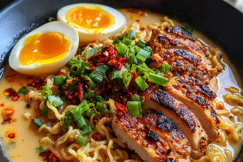 Cooking process for Creamy Garlic Chicken Ramen