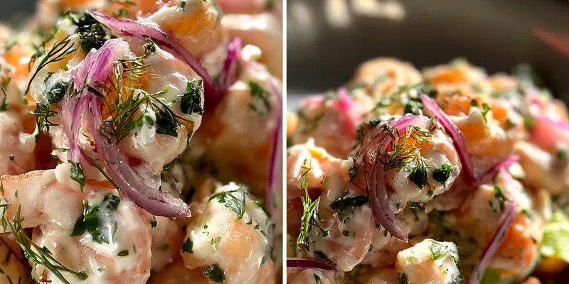 Delicious Creamy Herb Shrimp Salad served on a plate