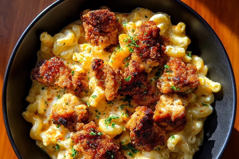 Ingredients for Honey Pepper Chicken Mac & Cheese laid out on a kitchen counter.