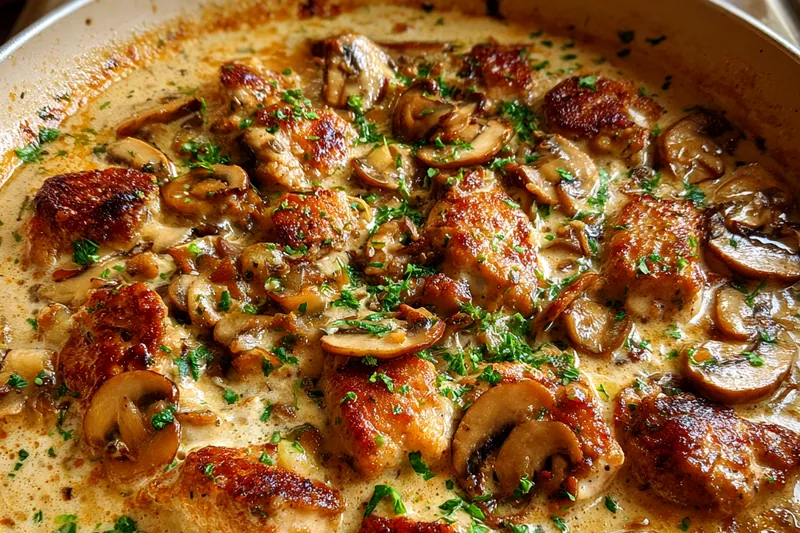 Cooking process for Creamy Mushroom Chicken Delight